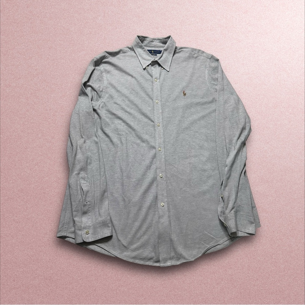 Ralph Lauren Shirt Men’s 2XL Grey Knit Oxford Long Sleeve Button Up
